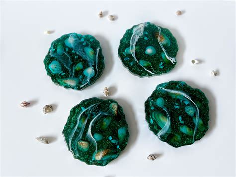 Sea Ocean Coasters Set Shells Coasters Resin Coasters Etsy