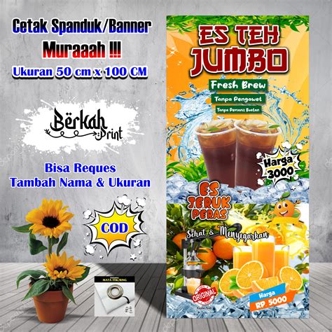 Spanduk Banner Es Teh Jumbo Es Jeruk Peras Ukuran 50 Cm X 100 Cm