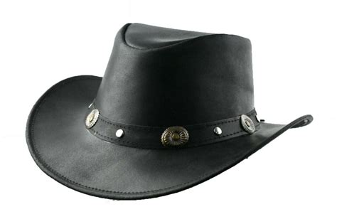 Mens Real Genuine Leather Black Cowboy Hat Australian Bush Hat Western