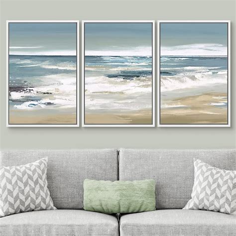 PixonSign Framed Wall Art Set Teal Sky Ocean Wave Beach Shore Nature