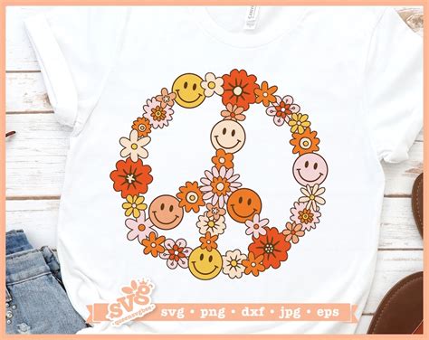 Floral Peace Sign Svg Hippie Svg Boho Hippie Retro T Shirt Etsy