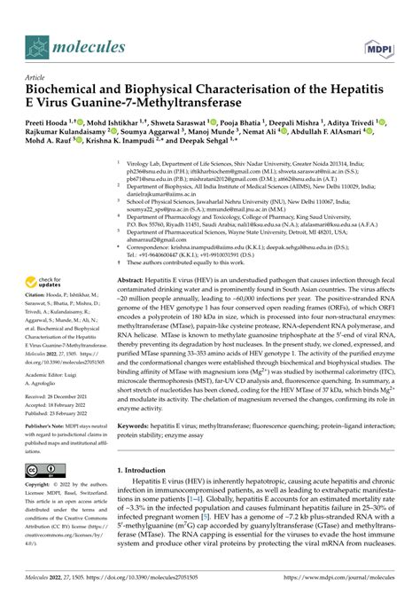 Pdf Biochemical And Biophysical Characterisation Of The Hepatitis E