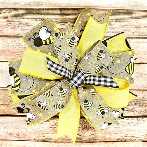 Bumblebee Bow For Wreath Bee Decoration Yellow Lantern Etsy