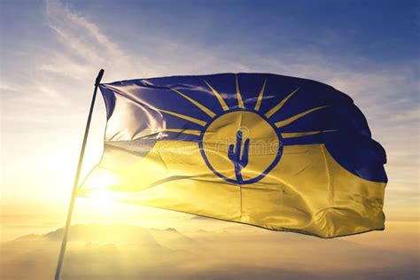 Mesa Of Arizona Of United States Flag Waving On The Top Stock Photo