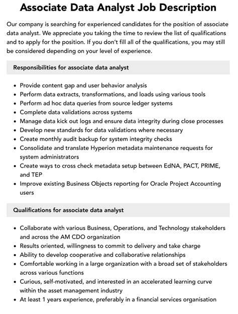 Associate Data Analyst Job Description Velvet Jobs