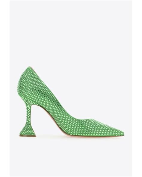 Amina Muaddi Ami Crystal Embellished Suede Pumps In Green Lyst