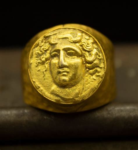 Mens Signet Ring Medusa Coin Ancient Roman Art K Gold Plated Etsy