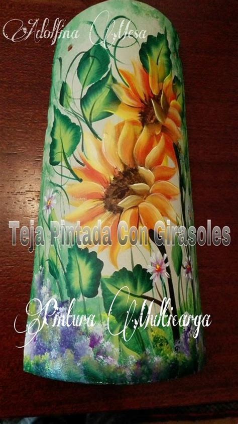 Teja Pintada Con Girasoles Pintura Multicarga Azulejos Pintados