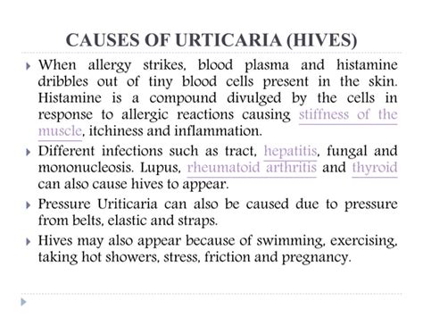 Urticaria (Hives) : causes, symptoms and treatments | PPT