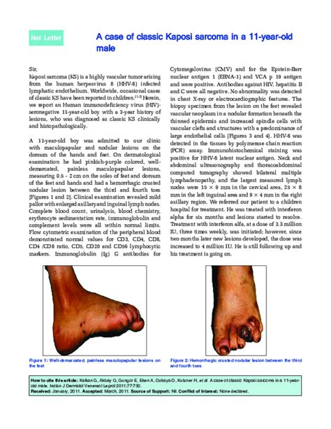 Pdf A Case Of Classic Kaposi Sarcoma In A 11 Year Old Male Alev