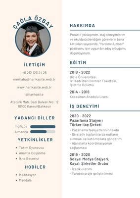 Profesyonel CV Örnekleri Ücretsiz Şablonlar Canva