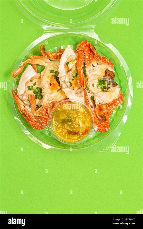 Fresh Steamed Crab Select Crab Claw On A Plate With Seafood Sauce Ready