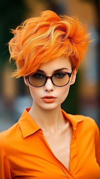 Premium Photo Woman With Bright Orange Hair And Glasses