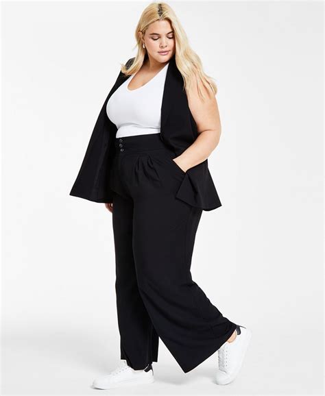 Bar Iii Plus Size High Rise Pleated Wide Leg Pants Created For Macy S Macy S