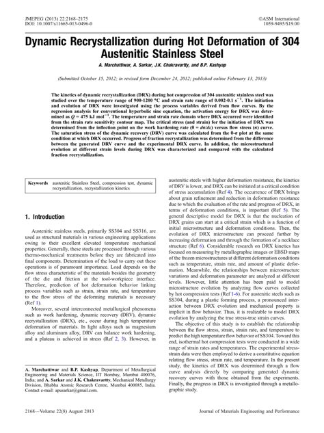 PDF Dynamic Recrystallization During Hot Deformation Of