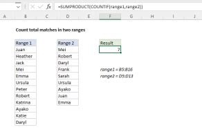 Count Matches Between Two Columns Excel Formula Exceljet