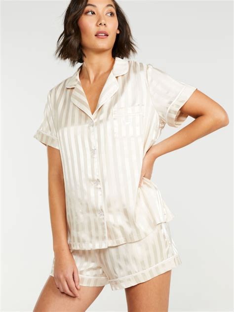 Champagne Stripe Chic Satin Pj Set Gold Peter Alexander Online