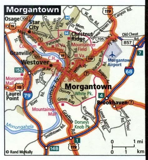 Morgantown city road map for truck drivers area town toll free highways ...