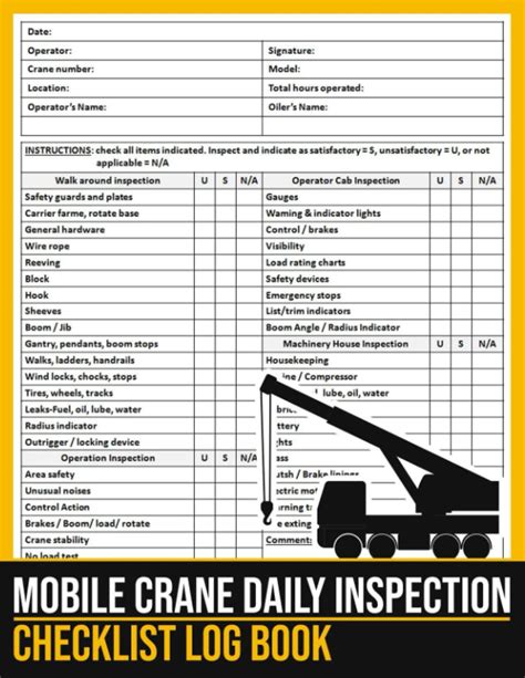 Mobile Crane Daily Inspection Checklist Log Book Mobile Crane Checklist Record Book Crane