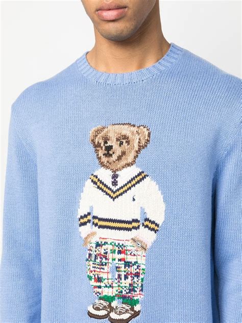 Polo Ralph Lauren Bear Cotton Sweater In Light Blue Modesens