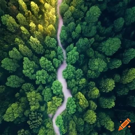 Bird S Eye View Of A Forest Trail On Craiyon