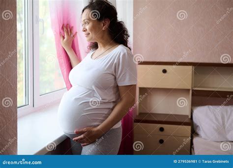 Gorgeous Multi Ethnic Pregnant Woman Expectant Mom Smiling Dreamily