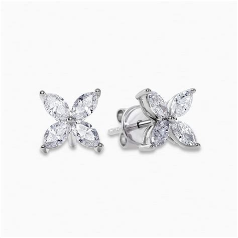 18ct White Gold Marquise Diamond Flower Style Stud Earrings Cerrone