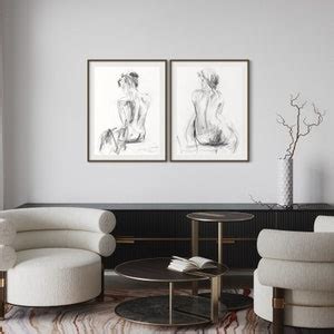 Set Of 2 Prints Black And White Prints Nude Prints Living Room Decor Quiet Luxury Home Decor