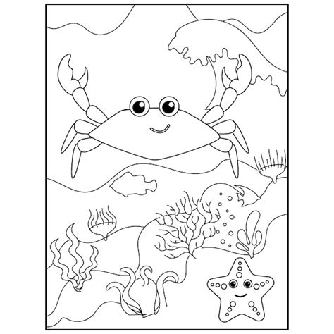 Dibujos para colorear de animales del océano para niños Vector Premium