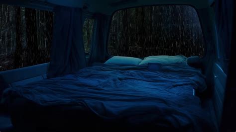 Rain On Car Roof Camping Alone In A Camping Car In Heavy Rain Sleep