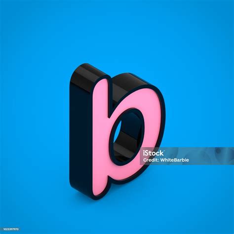 Black Letter B Lowercase With Pink Neon Light Isolated On Blue