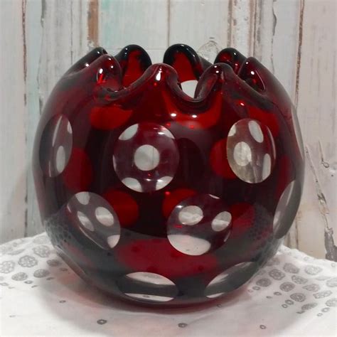 Accents Vintage Bohemian Czech Art Glass Ruby Red Cut To Clear Coin Spot Style Bud Vase Poshmark