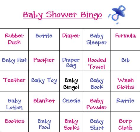 All New Baby Shower Bingo Game