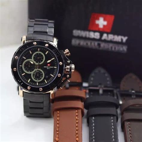 Jam Tangan Pria Chronograph Swiss Army 100 Original Bonus Tali Kulit