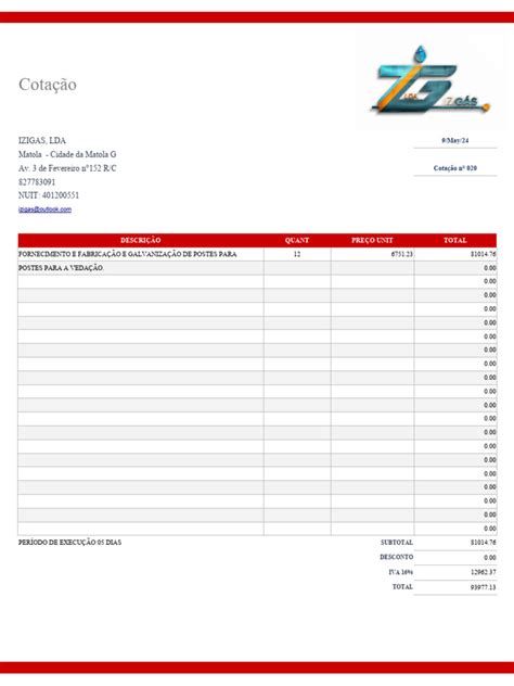 Cotacao Modelo Pdf Microsoft Excel Informática