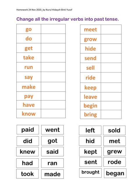 Irregular Verbs: Past Tense worksheet | Past tense worksheet, Simple ...