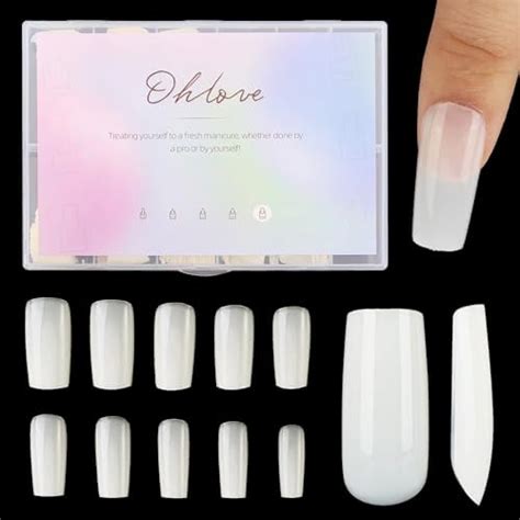 500pcs Medium Square Nail Tips Full Cover Acrylic False Nails 10 Sizes Natural