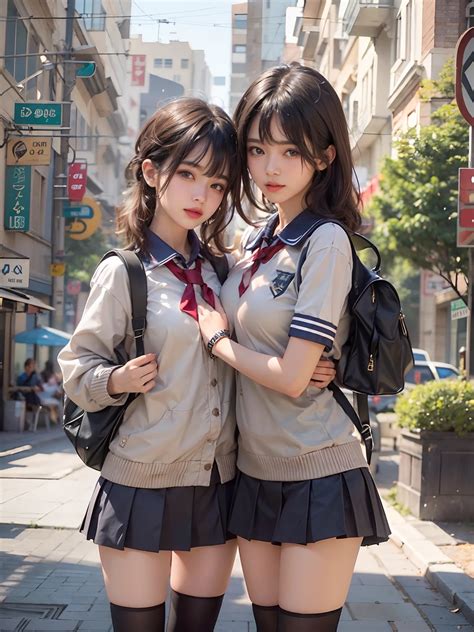 Two Asian Girls In School Uniforms Posing For A Picture SeaArt AI