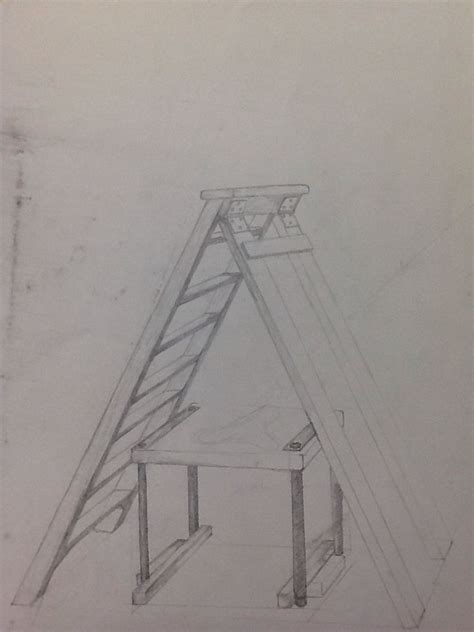 A Pencil Drawing Of A Step Ladder Trying To Work From A Horizon