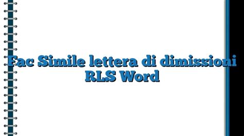 Fac Simile Lettera Di Dimissioni RLS Word