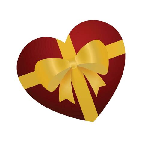 Vector Red Heart Shaped Gift Box With Gold Bow Vector Art At