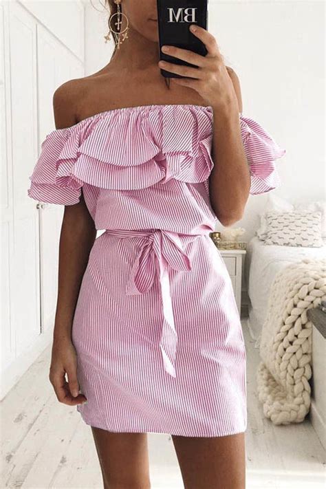 Hualong Off The Shoulder Striped Short Party Dresses Online Store For Women Sexy Dresses