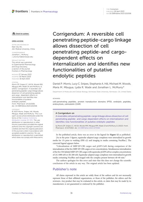 Pdf Corrigendum A Reversible Cell Penetrating Peptide Cargo Linkage