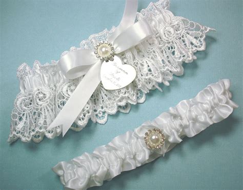 Personalized White Wedding Garter Set Bridal Garters With