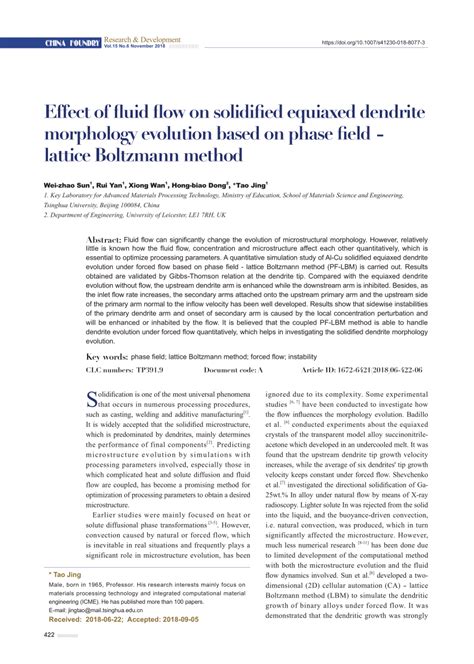 Pdf Effect Of Fluid Flow On Solidified Equiaxed Dendrite Morphology