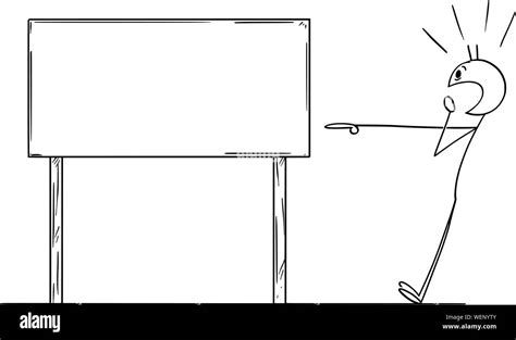 Vector Cartoon Stick Figure Drawing Conceptual Illustration Of Shocked Man Pointing On Empty