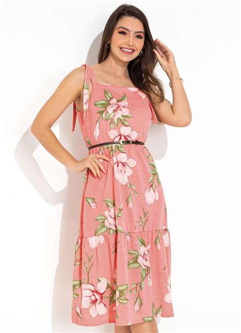 Vestido Floral Rosa Em Malha Rosalie