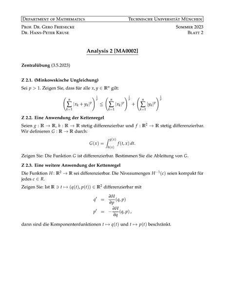 Blatt 02Z zentralübung Department of Mathematics Technische