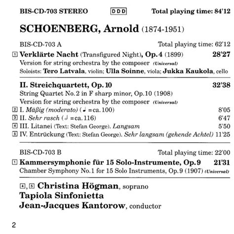 Verklärte nacht string quartet no 2 chamber symphony no 1 by Arnold