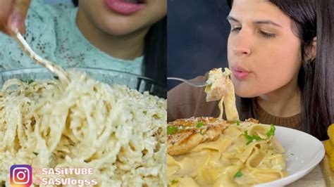 The Best Asmr Chicken Alfredo Pasta Mukbang Compilation Youtube